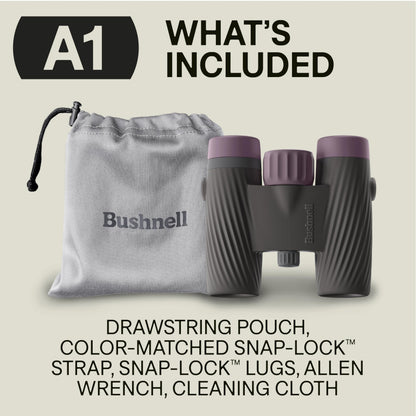 Bushnell A1 8x25 Compact Binoculars for Adults & Kids, Waterproof, Fogproof, 8X Magnification, Fully Multi-Coated Lenses & Rubber Armor - Plum Purple
