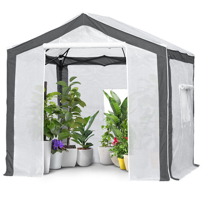 EAGLE PEAK 8x8 Portable Walk in Greenhouse with Polyester Reinforced Corners, Heavy Duty Instant Pop Up Indoor Outdoor Green House, Front Roll Up Zipper Entry Door and Mesh Windows, Gray/White