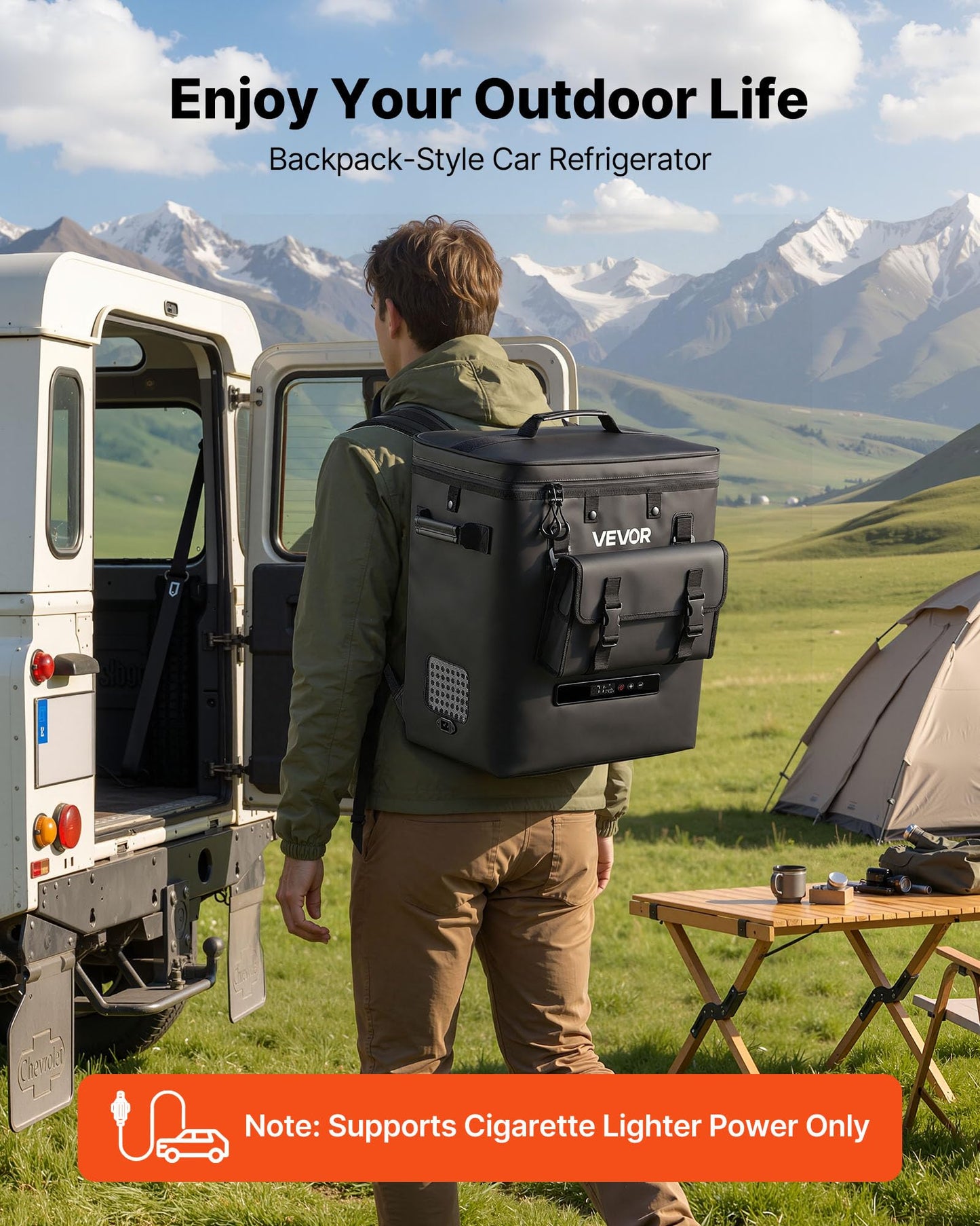 VEVOR 12 Volt Refrigerator, 13.7 QT/ 13L Car Fridge, Portable Electric Freezer Compressor, 12V/24V DC, 21℉ to 50℉/ -6℃ to 10℃, for Truck Van RV SUV Boat Travel Camping Road Trips