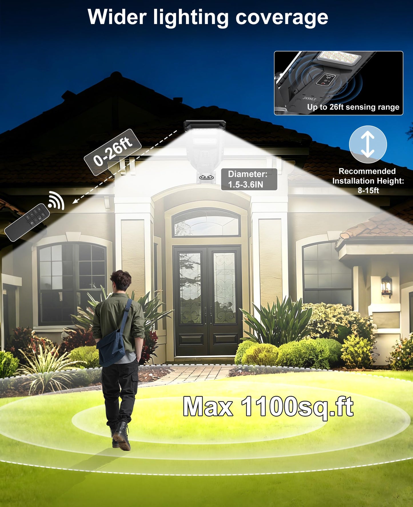 JAYNLT Outdoor Solar Street Light, 3000K/4000K/6500K Dusk to Dawn Solar Flood Light with Motion Sensor, IP67 Waterproof Super Bright LED Outdoor Lighting for Yard, Garage and Other Area Lighting-2pack