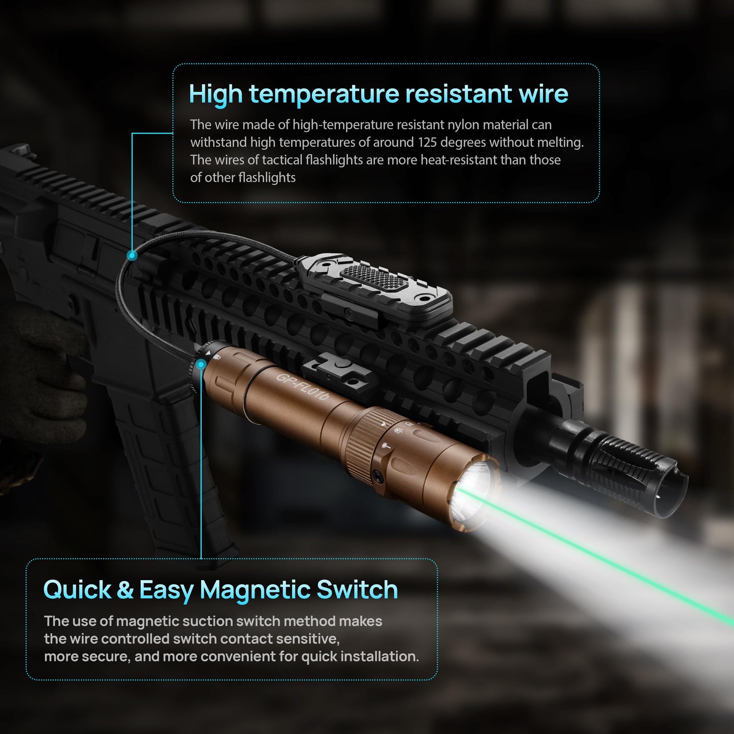 3000 Lumen Aircraft-Grade Aluminum Tactical Flashlight, 2.5Hours Long Runtime LED Weapon Lights, Rifle Light Laser Combo, Picatinny Rifle Flashlight with Momentary Strobe Function & Remote Switch