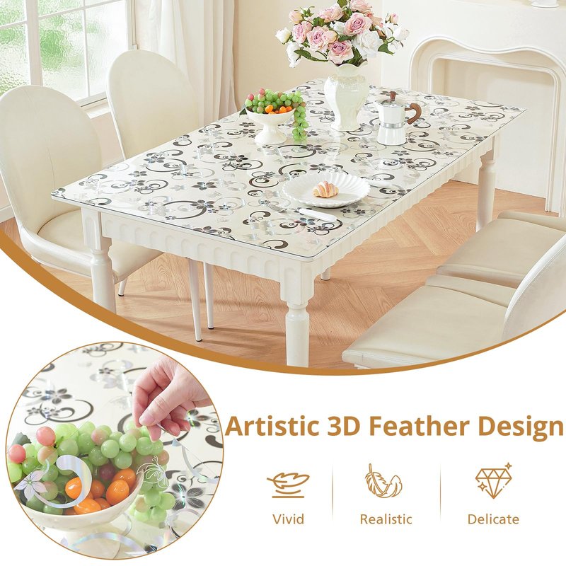 LovePads Floral Clear Table Cover Protector - 36 x 72 Inch Thick Plastic Table Cloth, Waterproof PVC Desk Mat for Dining Room Table, Wood Furniture Topper, Anti-Scratch Desk Pad for Kids Writing,