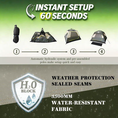 4 Person Instant Camping Tent - Waterproof Pop Up Tents for Camping with Rainfly, Large Family Tent with Pre-Attached Poles, 60S Easy Setup, Upgraded Ventilation with Welcome Mat