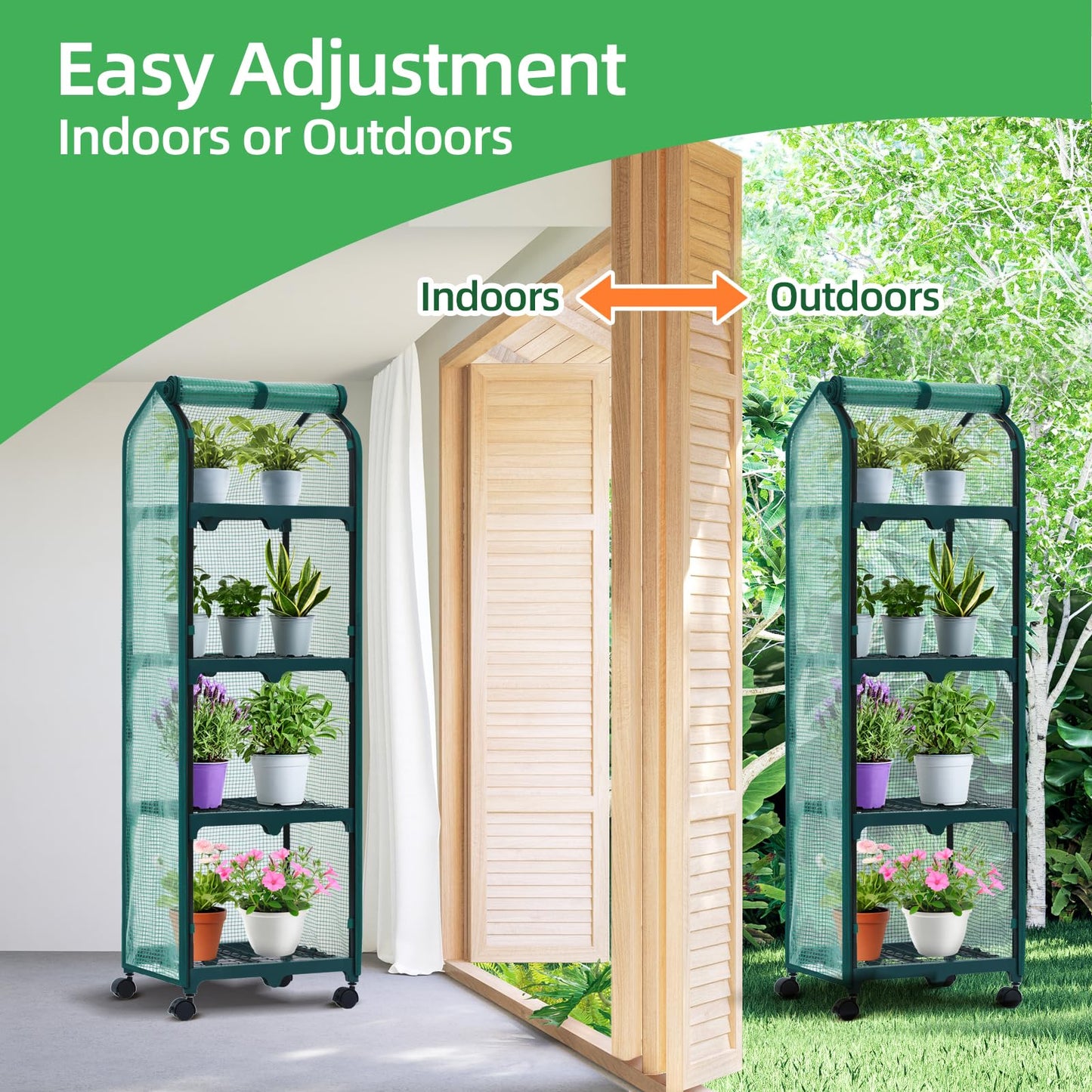 Ohuhu Mini Greenhouse for Indoor Outdoor, Small Plastic Plant Green House with Locking Wheels Portable Greenhouses with Durable Cover for Seedling, Ideal Gardening Gifts for Women Men Green