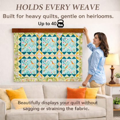 Dacri Home Quilt Hanger for Wall Display - 72 Inch Tapestry Hanger from Premium Teak Wood, Safe Mount Quilt Rack for Heavy Rugs, Tapestries, and Other Wall Hangings (Light Wallnut)