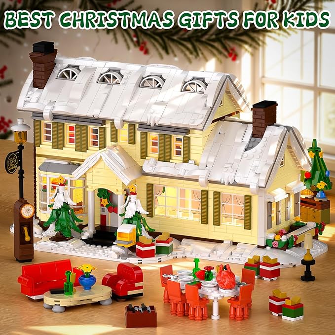 Premium Christmas Holiday House Building Set with LED Light 2046 PCS DIY Christmas Vacation Snow Village Kit Collectible Decor for Adults &amp Family for Christmas/Birthday Party