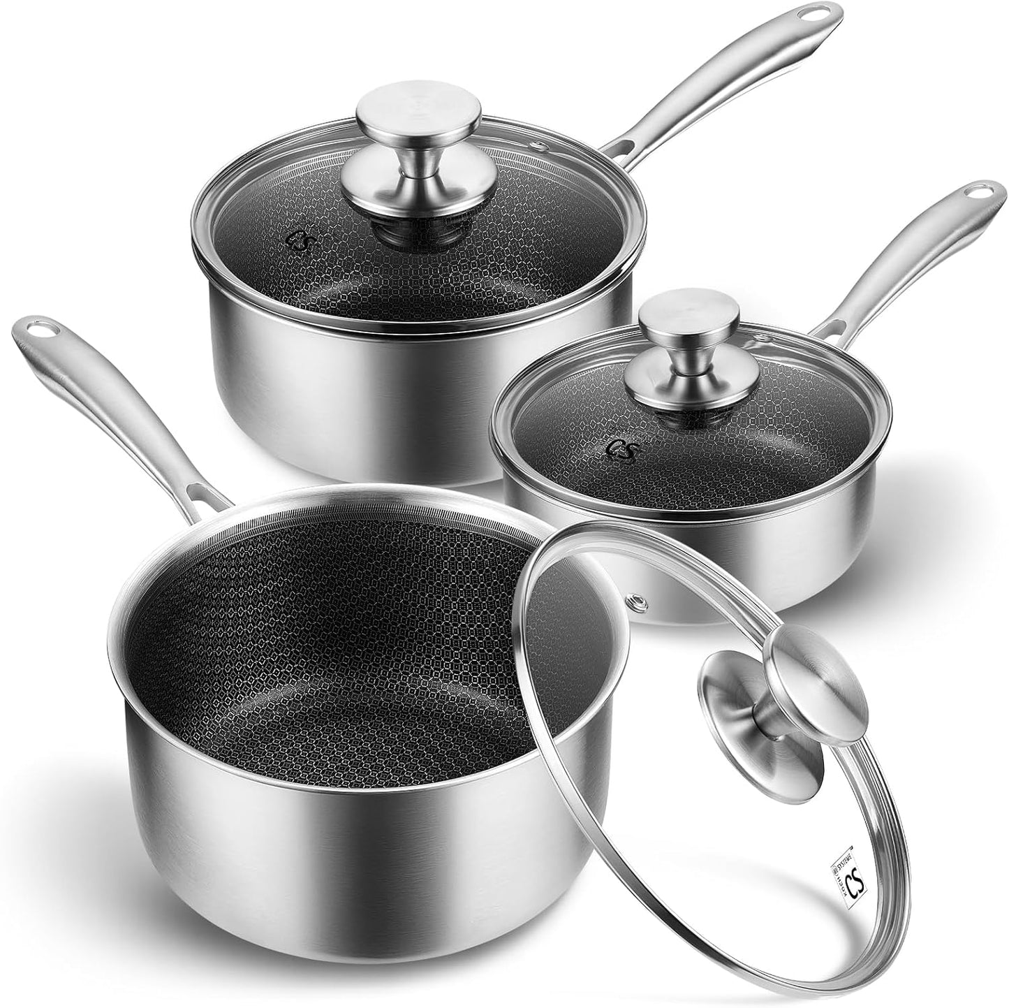 KOCH SYSTEME CS Hybrid Nonstick Stainless Steel Saucepan Set - 6-Piece Induction-Ready Cookware Set
