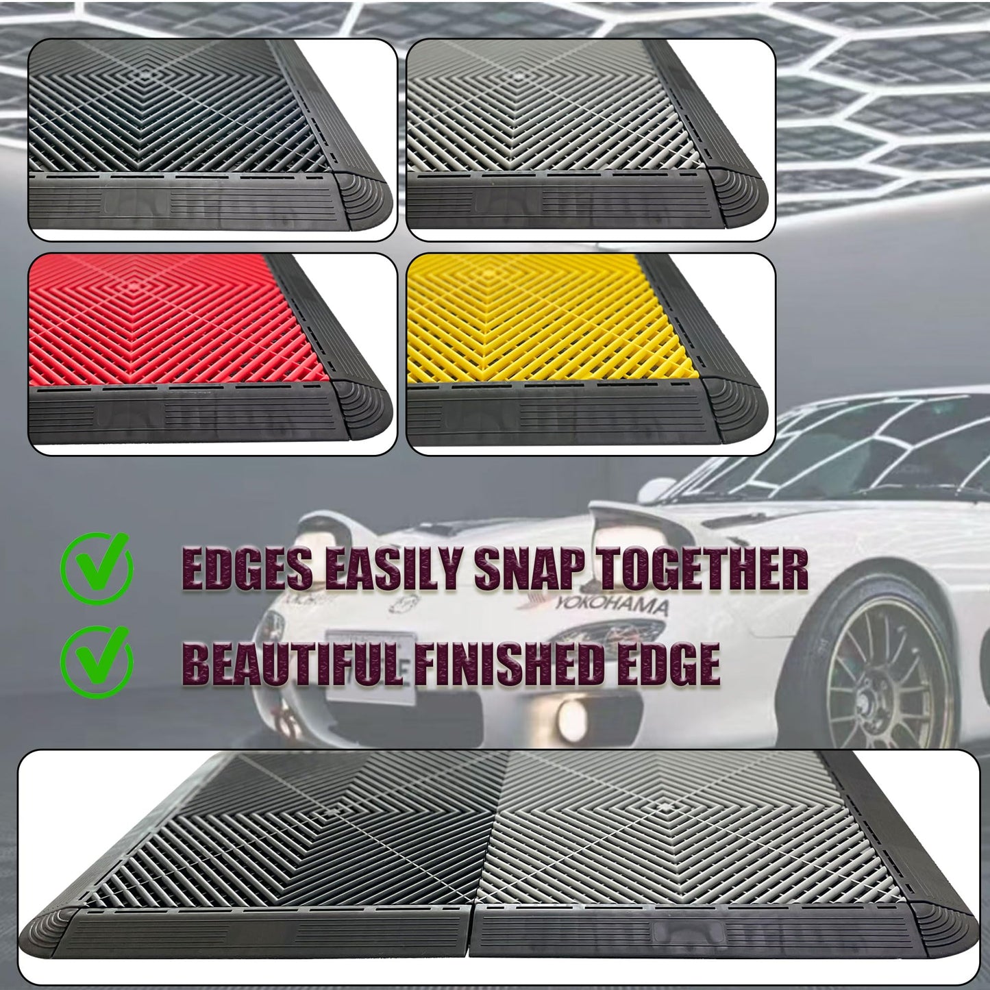 HTWELL 24 Pack 16"x 16" Modular Interlocking Drainage Floor Mats,Garage Floor Interlocking Tiles,Non-Slip Splicing Interlocking Floor Mats with Edge Corner Kit(Gray)