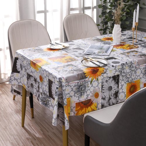 Heavy Duty Vinyl Tablecloth with Flannel Backing Waterproof Oil-Proof Plastic Table Cloth Stain-Resistant Wipeable Rectangle or Square Table Cover for Indoor and Outdoor ( Sunflower, 52X70 Inch)