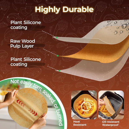 Air Fryer Liners - 150 Pcs 8" Square Unbleached Parchment Paper | Non-Stick & Waterproof for 5-8 QT Air Fryers