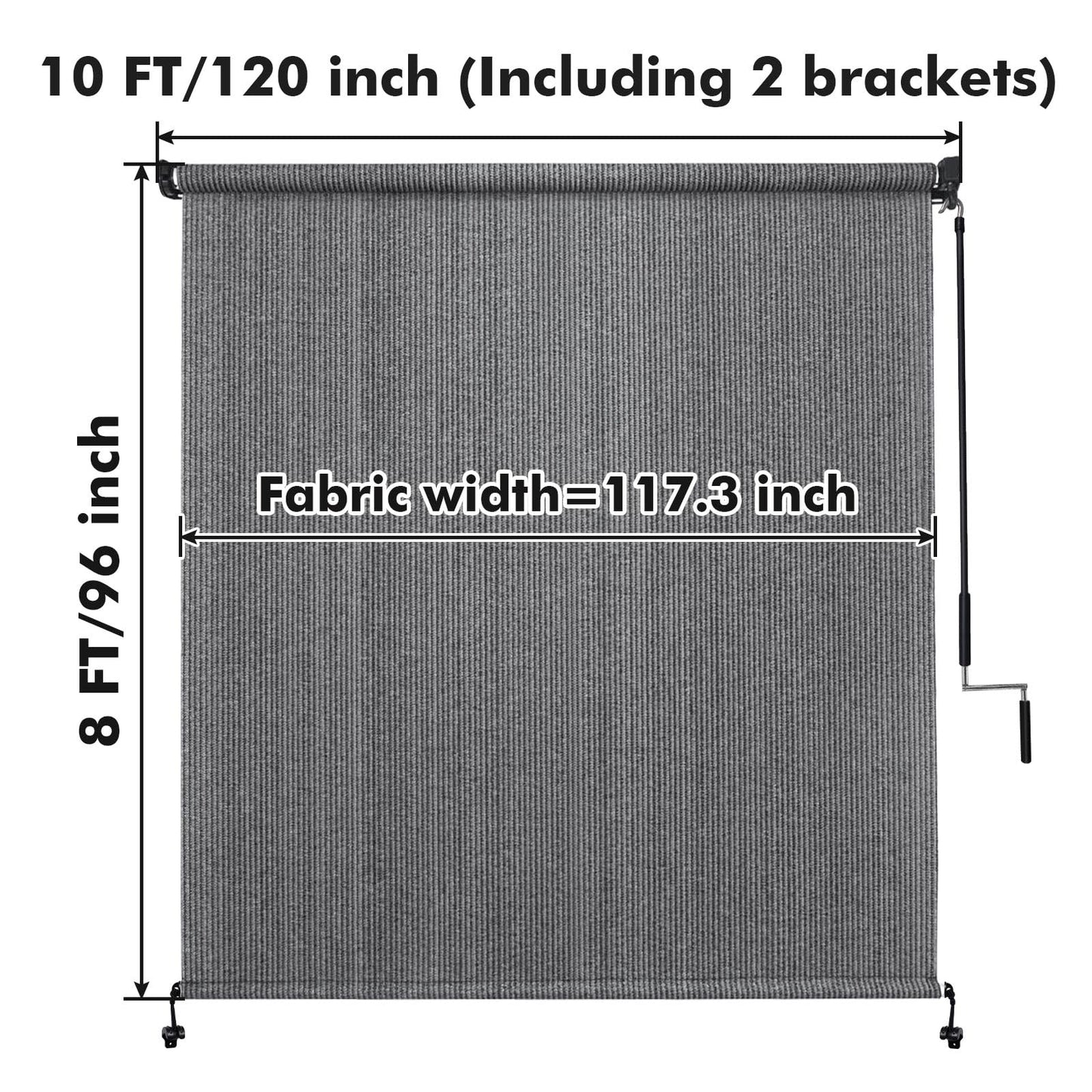 Artpuch Patio Shades Roll Up Outdoor Roller Shade (10'Wx8'H), Cordless Exterior Roller Blinds Cloth for Porch Pergola Gazebo, Gray