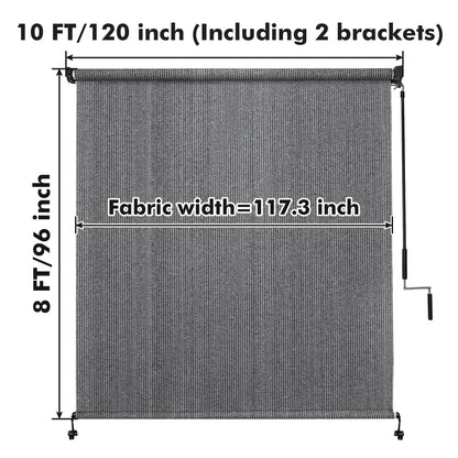 Artpuch Patio Shades Roll Up Outdoor Roller Shade (10'Wx8'H), Cordless Exterior Roller Blinds Cloth for Porch Pergola Gazebo, Gray