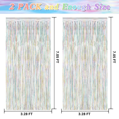 2 Pack Backdrop Curtains, 3.28 FT x 7.05 FT Laser Silver Fringe Curtains, Metallic Tinsel Foil Curtains Party Streamer, Photo Backdrop Party Decorations Bithday Photo Booth Props