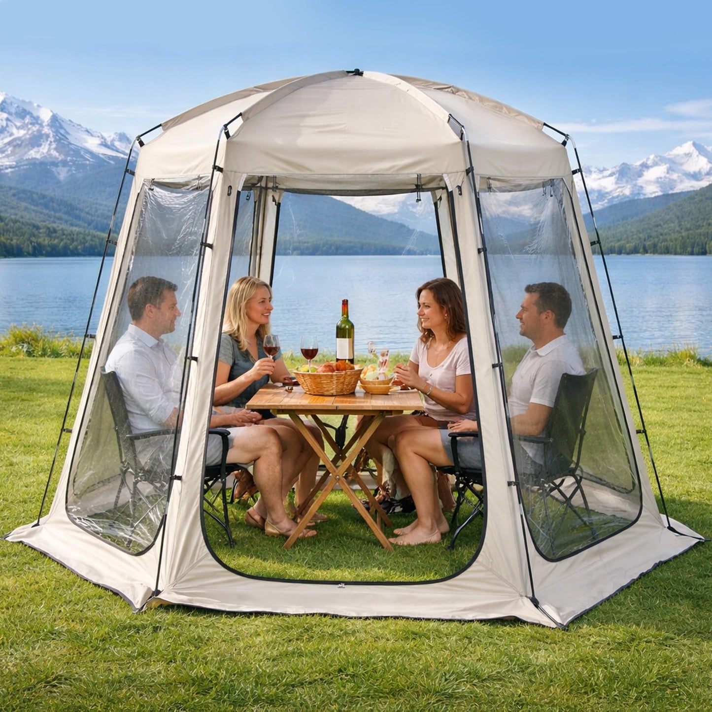 Teabelle Clear Bubble Tent, Pop up Garden Dome Igloo, 4-6 Person Waterproof Screen House Room with Floor Mat & Top Cover, 540° View Outdoor Gazebo Shelter for Patio, Backyard