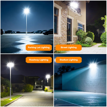 300W Upgraded LED Parking Lot Light with Photocell 45000lm 5000K, ETL, IP66 Waterproof Adjustable 3-Head Commercial Lighting Outdoor, Trunnion Mount, Flood Lights for Roadways, Driveways(2 Pack)