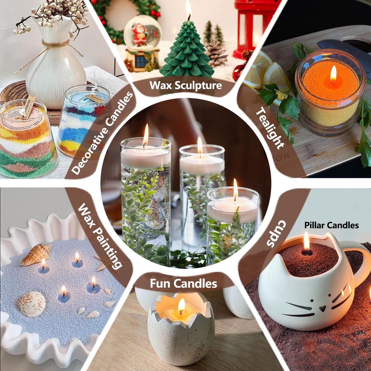 kitrax Pearled Candle 18 Oz - Nature Unscented Non Toxic Luxury Long Lasting Powder Candles - Lasts up to 120 Hours - Refillable Candle Sand with 30 Wicks for DIY Candle Making