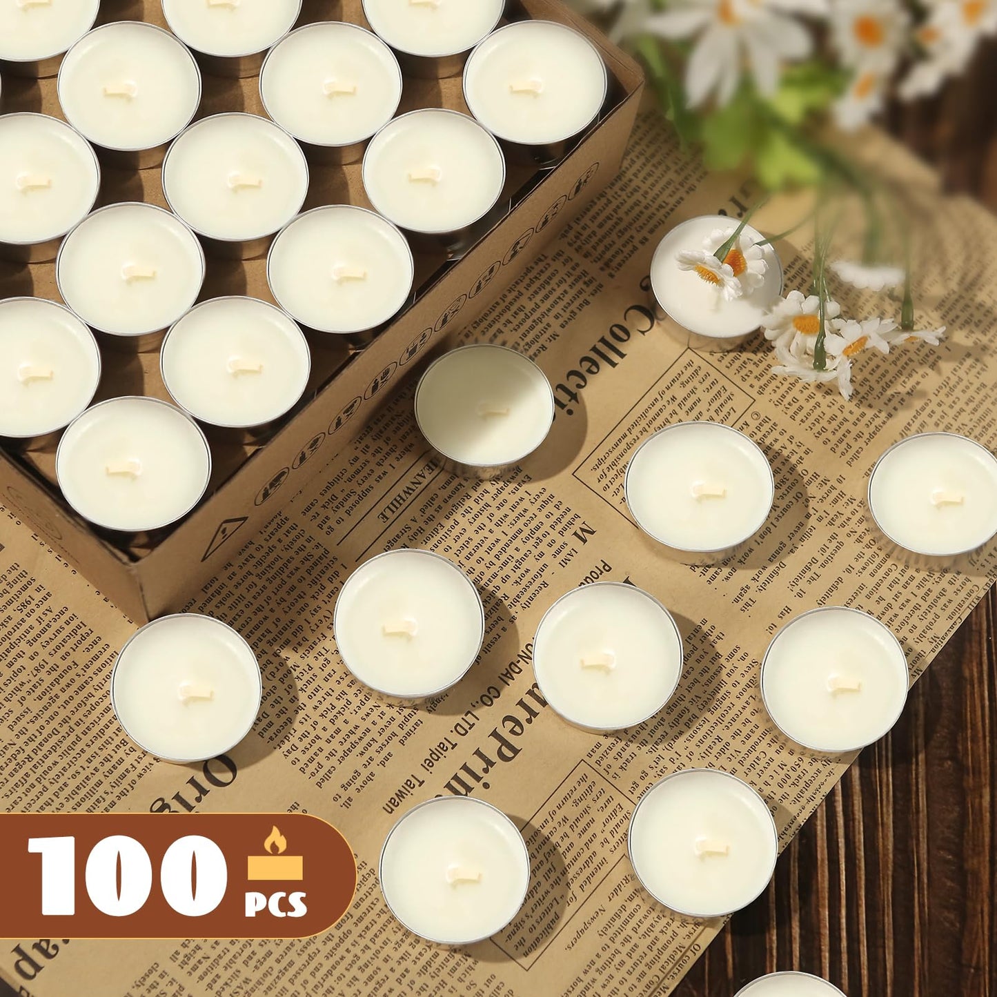 Soy Tea Lights Candles 100 Pack,4 Hours Long Burning-Natural Soy Wax Tealights Candles,Paraffin-Free,Unscented,Clean Burn Tea Lights Votive Candle Bulk for Weddings,Dinner