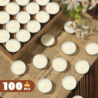 Soy Tea Lights Candles 100 Pack,4 Hours Long Burning-Natural Soy Wax Tealights Candles,Paraffin-Free,Unscented,Clean Burn Tea Lights Votive Candle Bulk for Weddings,Dinner