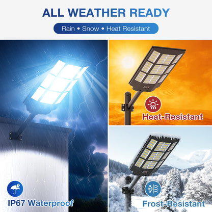 15000W Solar Street Light, Super Bright Solar Street Lights Outdoor Waterproof, 320° Solar Flood Lights Outdoor with Dusk to Dawn Motion Sensor Remote, 62000mAh IP67, for Parking Lot Yard Garage Farm
