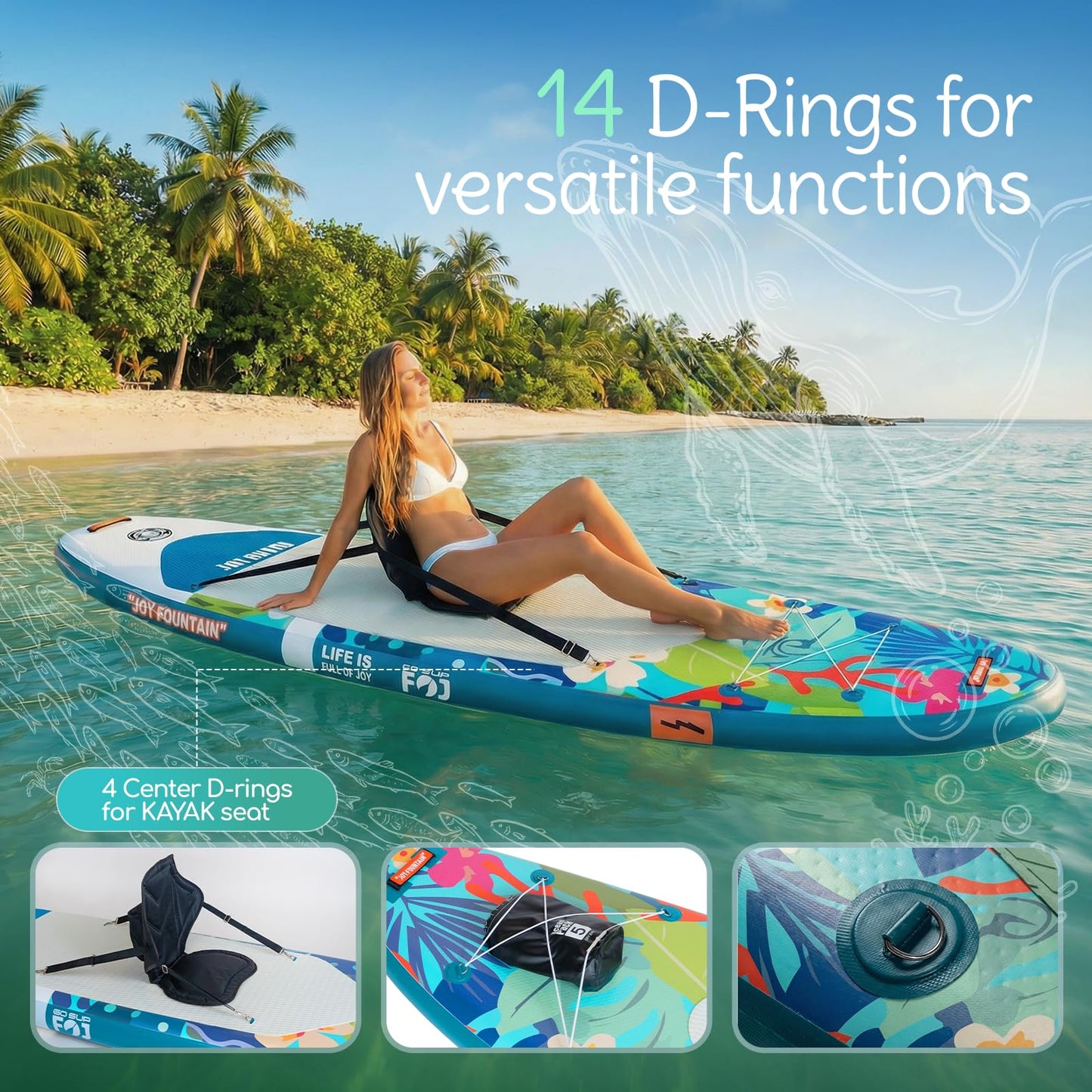 FOJ JOYFOUNTAIN 10'/11' Inflatable Stand Up Paddle Board with Premium SUP Paddleboard Accessories, Wide Stable Anti-Slip EVA Deck,Paddle Boards for Adults & Youth of All Skill Levels (11' Whale)