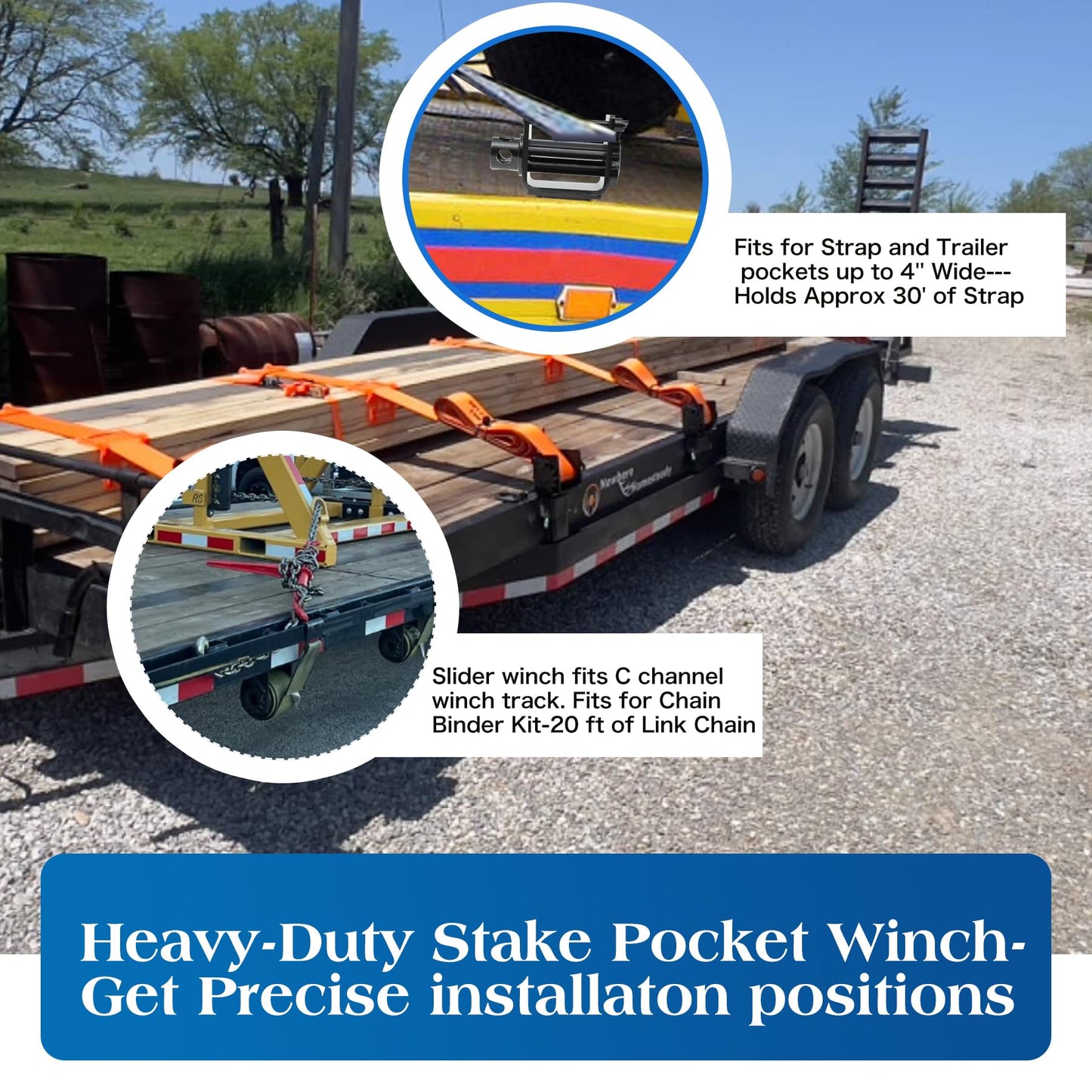 Trailer Stake Pocket Winch, Winch Flatbed Utility Capacity 16200 Lbs and 5400 Lbs Load Limit for Flatbed Trailer Trucks Winches- 4Pack