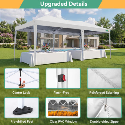 COBIZI 10x20 FT Pop up Canopy Tent with Sidewalls, Party Tents for Parties, Carpas para Fiestas, Easy Set Large Outdoor Popup Patio Gazebo for Backyard,Weddings,Vendor,Commercial Event,White (Upgrade)