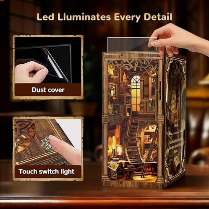 Book Nooks for Adults DIY Miniature Dollhouse Book Nook Kit Model Kits Craft Kits for Adults 3D Wooden Puzzle Book Nook Craft Bookshelf Decor Adult Craft Kits Gift with Led Light