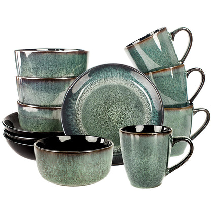 jinsongdafa Dinnerware Sets(12Pcs) Serves for 4, Reactive Glaze Plates and Bowls Set with 7.9"Small plates,8.3"Salad Plates,5.5"bowls, Modern kitchen tableware, Microwave safe, Set No.7