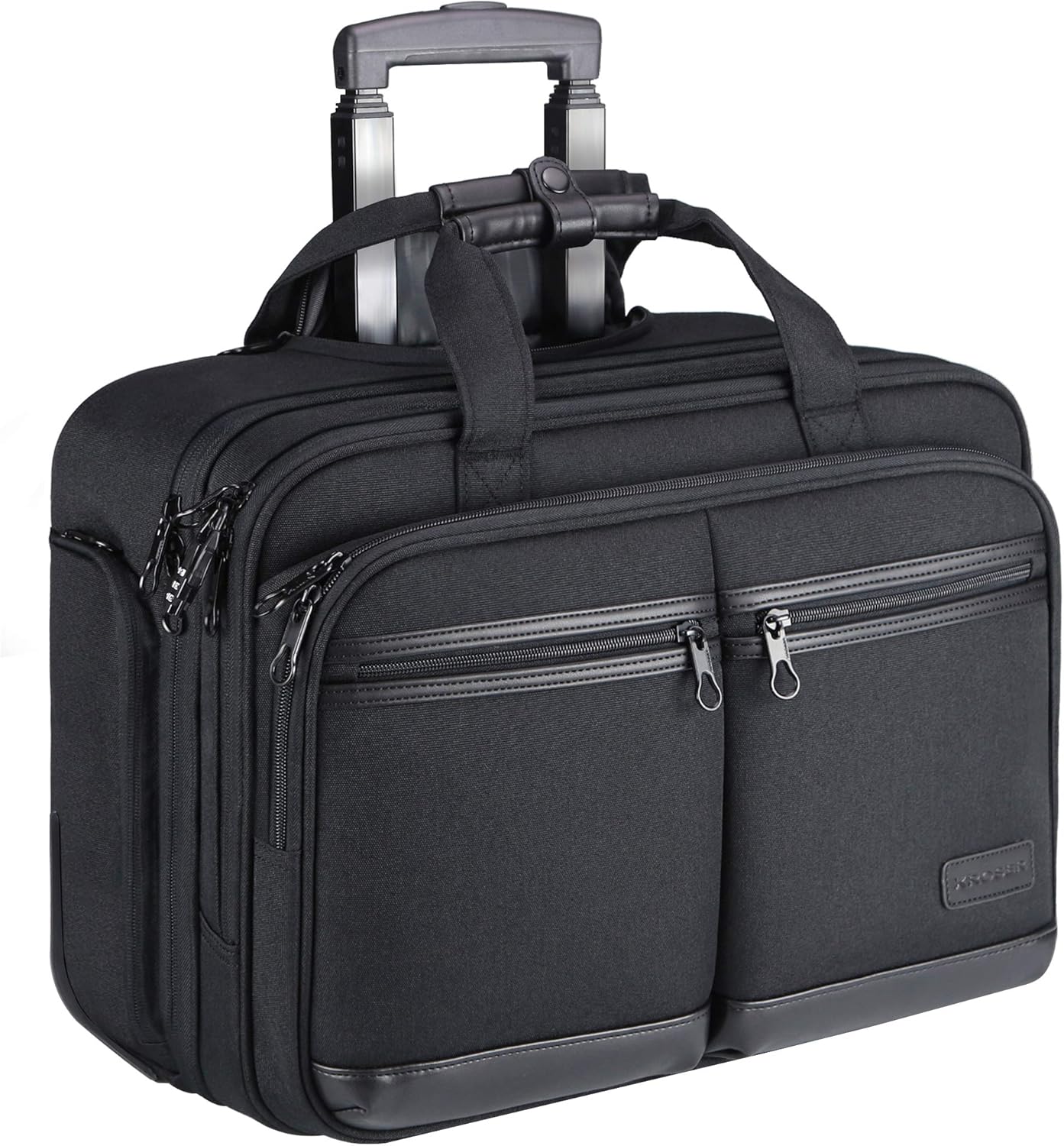 KROSER Rolling Premium Briefcase Fits Up to 17.3 Inch Laptop Water-Repellent Overnight Computer Bag with RFID Pockets for Travel/Business/School/Men/Women-Black