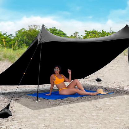 Red Suricata Family Beach Tent & Beach Canopy, Matching Sand Free Beach Mat Blanket & 2 Beverage Holders Bundle - UPF50 UV Sun Shade Shelter (Large, Black)