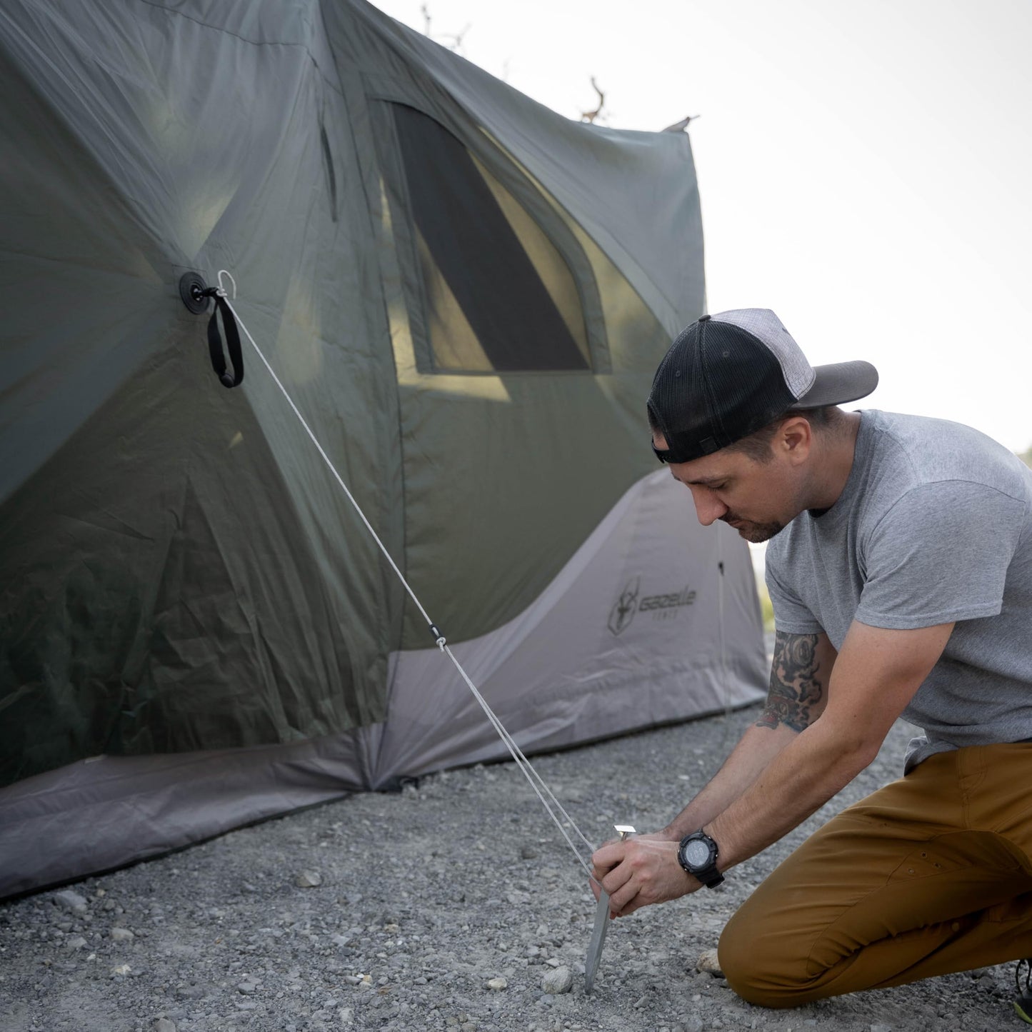 Gazelle Tents™, T4 Tandem Hub Tent, Easy 90 Second Set-Up, Waterproof, UV Resistant, Convertible Screen Room, Removable Floor, 4-8 Person, Alpine Green, 78" x 94" x 165", GT450GR