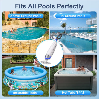 Sharkswell Upgraded Cordless Pool Vacuum with Telescopic Pole, 60 Min Powerful Suction & Transparent Head, Rechargeable Handheld Cleaner for Above Ground Pools, Inground Pools, Hot Tubs and Spa