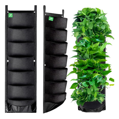 MEIWO 2 Packs Hanging Planter for Outdoor Plants, 7 Pocket Vertical Wall Planter, Balcony Planter, Railing Planter, Garden Balcony Decor