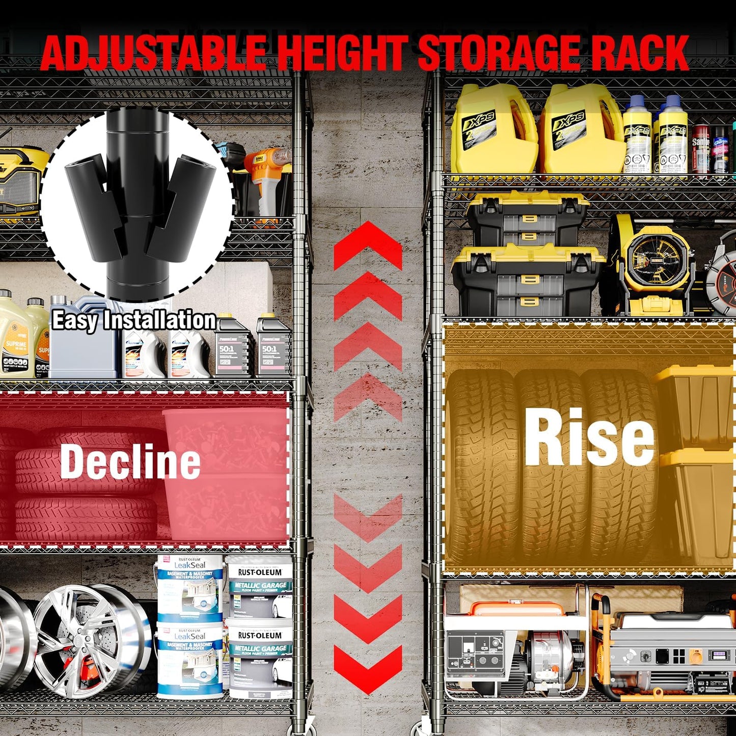 PeacefulHues 82.6" H Storage Shelves 3300LBS Heavy Duty Shelving Unit with Wheels & Feet, 5-Tiers Garage Shelving for Pantry Garage Kitchen Home Commercial, 82.6" H x 59" W x 23.6" D
