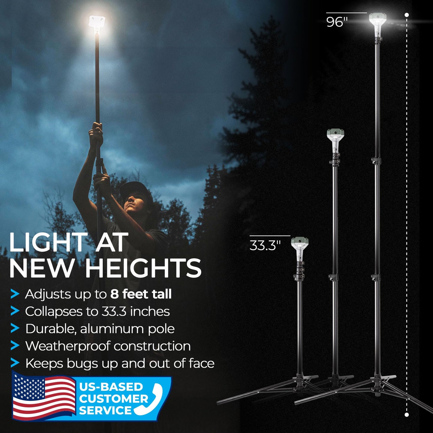 Devos Outdoor LightRanger 800 Lumen Lantern - Rechargeable Telescoping LED Lantern, 8 Feet Tall, 30-Hour Runtime, Illuminates 40-Foot Area, Adjustable Height