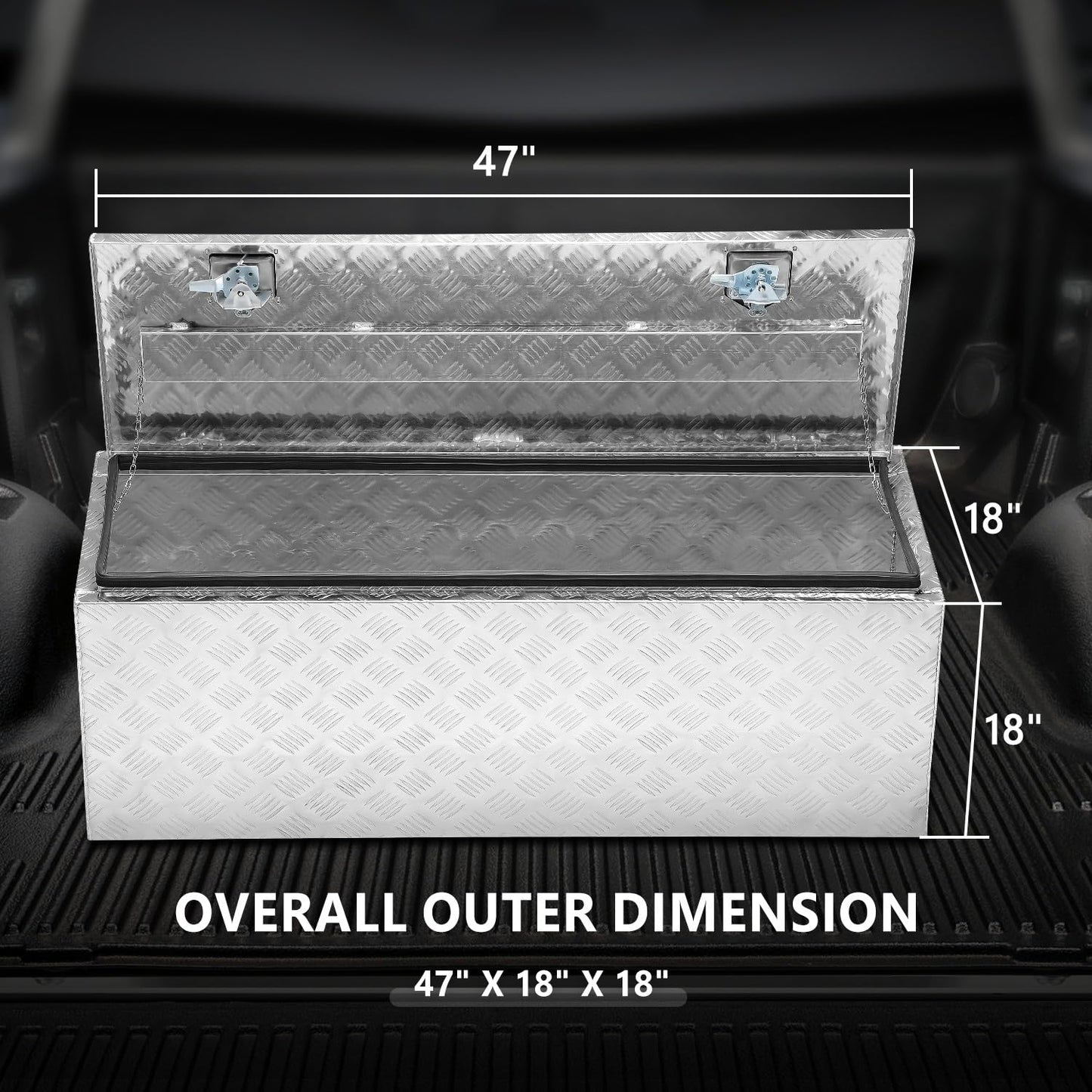 DNA MOTORING Lockable Truck Tool Box, Bed Organizer, Aluminum Storage Box w/Lock & Keys, 47"x18"x18", TBOX-T5-015-ALU, Silver