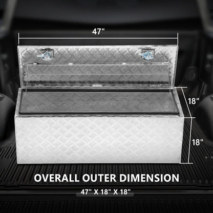 DNA MOTORING Lockable Truck Tool Box, Bed Organizer, Aluminum Storage Box w/Lock & Keys, 47"x18"x18", TBOX-T5-015-ALU, Silver