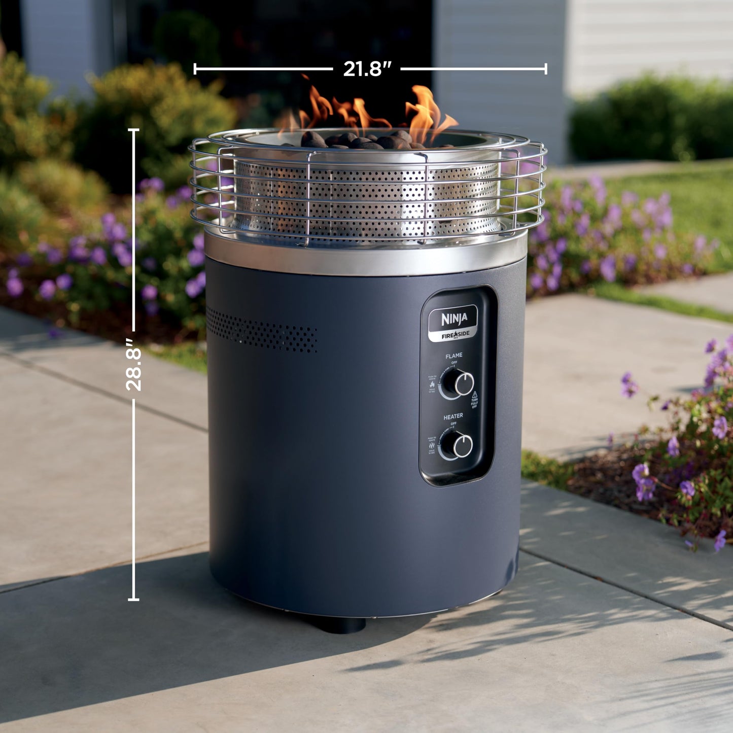 Ninja Fireside360™ Outdoor Heater & Fire Pit | 3 Modes: Flame, Heat, Flame & Heat | Portable for Patio, Deck, Camping | Easy Control Smokeless Flames | Push to Start Ignition | Cyberspace | OF101CY