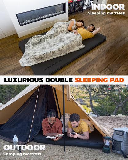 KingCamp Premium Double Self Inflating Sleeping Pad, 7.5 R-Value Air & Foam Camping Mattress 2 Person, 3" Thick Double Size Insulated Sleeping Pad with Pump Sack for Car Camp Tent, PVC Free, Black