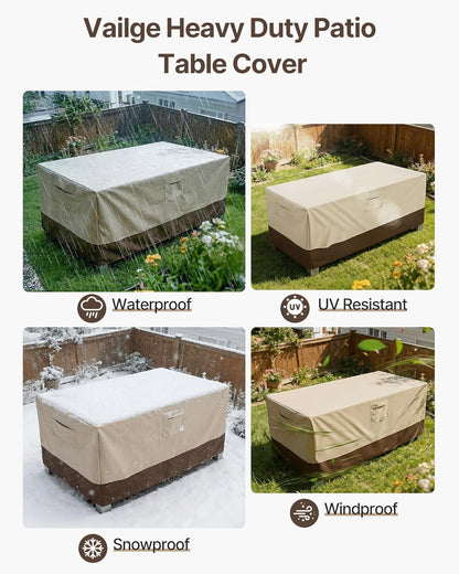 Vailge Heavy-Duty Waterproof Patio Table Cover - Rectangular/Oval Design | X-Large Beige & Brown
