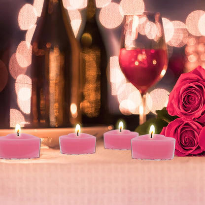 Tea Lights Rose Red Heart Tea Candles Set of 24 – Tealight Candles with Peach Scent, Long Burning Handmade Tealights for Wedding Meditation Home Decor Gift