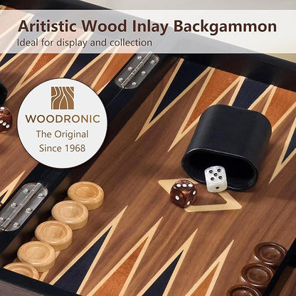 Wood Backgammon Set for Adults – 15 Inch Classic Board Game Case - Premium Folding Backgammon Set with Oversize Wooden Playing Pieces Dices - Portable Travel Backgammon Game Set for Adults