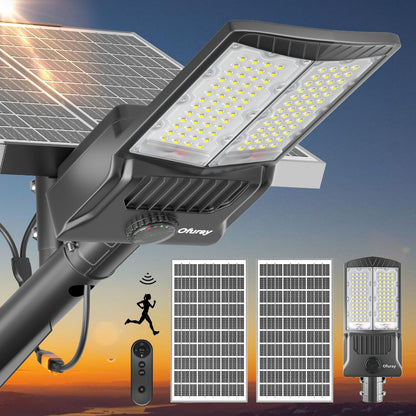 Ofuray Of-8800W Solar Street Lights Outdoor,IP67 Solar Security Flood Lights Parking Lot Commercial with Motion Sensor, 6500k Led Dusk to Dawn with Remote Control for Street,Park,Barn