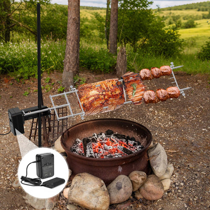 onlyfire Rotisserie Grill Kit Adjustable Spit Roaster with Cordless Motor for Outdoor Camping, Fire Pits, Campfires, Charcoal and Gas Grills - Include Power Adapter and Carrying Bag
