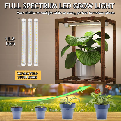 HOMKIRT Plant Stand with Grow Light, Lighted Plant Shelf Indoor for Multiple Plants, Wood Tall Plant Rack with Grow Lights Flower Stand for Corner, Living Room, Patio, Garden