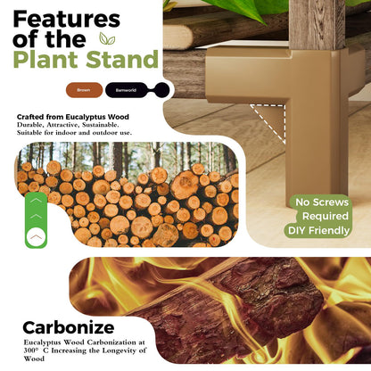 Bamworld Plant Stands Indoor 4 Sets Plant Shelves Outdoor Wooden Plant Holder for Multiple Plants Flower Stands for Living Room Balcony Garden Patio Lawn Window