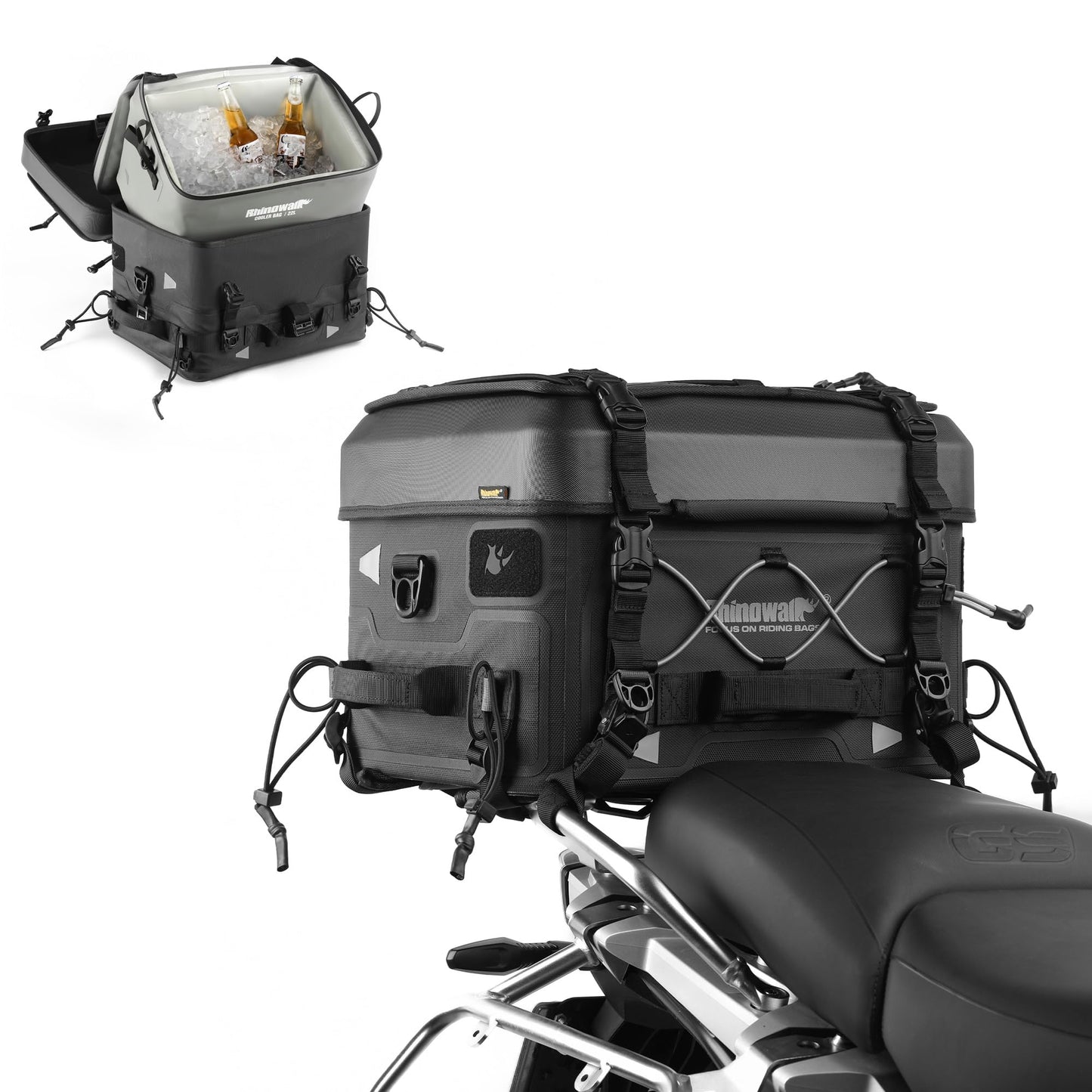 Rhinowalk Waterproof Motorcycle Cooler Tail Bag Top Case– 36L Hard Shell Case + 22L Insulated Insert Bagfor Outdoor Adventures (MFT2302)