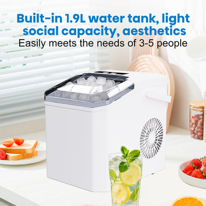 Countertop Ice Maker Machine with Portable Handle, Basket and Scoop, 26lbs Daily, 9 Ice Cubes Ready in 6 Mins, Auto-Cleaning for Home, Kitchen, Office, Outdoors, RV Camping.