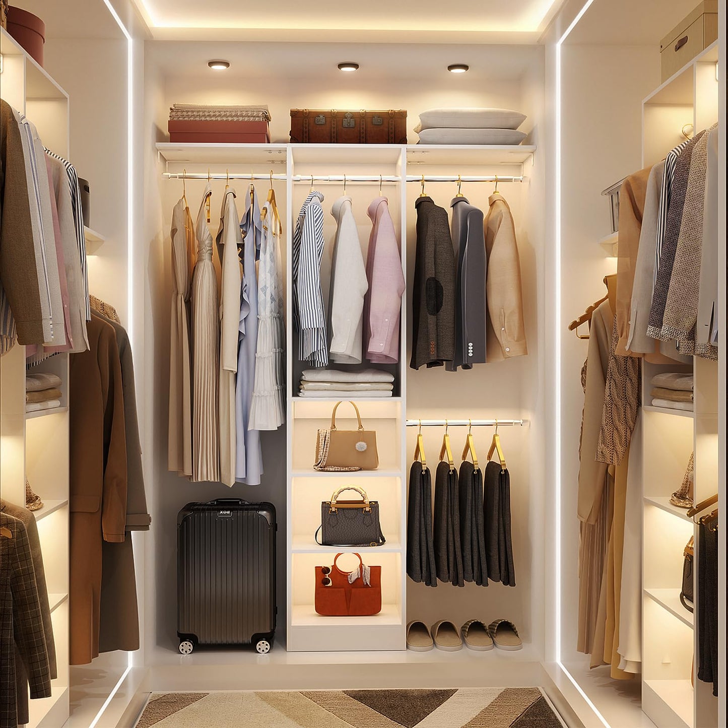 Besiost 48" Closet Organizer System, 4FT Closet System for Small Closets with 4 Hanging Rods & 3 Shelves, 80"H Small Closet Organizers and Storage for Bedrooms, Cloakrooms, White