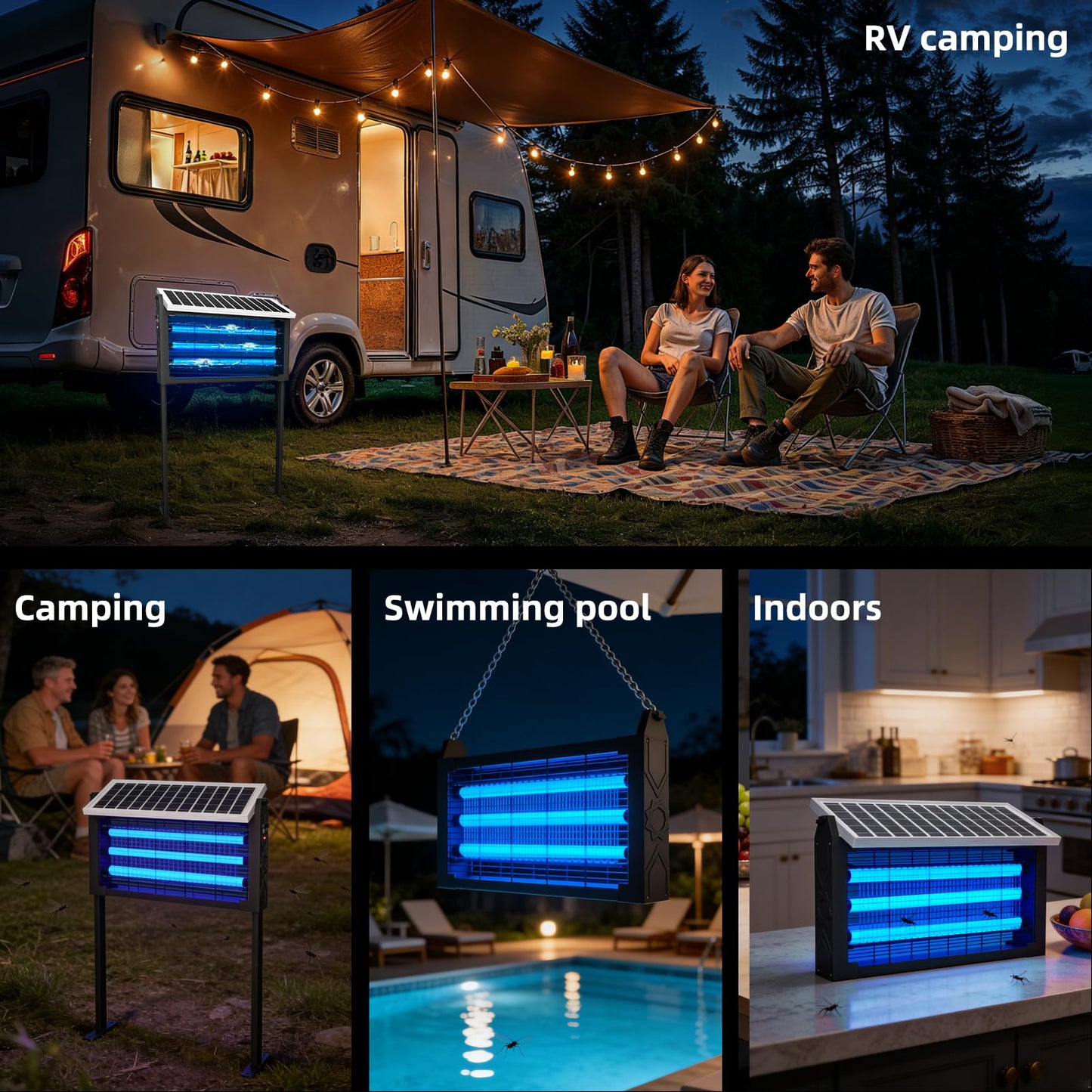 Solar Bug Zapper Outdoor for 3000 sq.ft, Waterproof Mosquito Zapper, Rechargeable Fly Zapper with 3 LED Tube,Cordless Solar Mosquito Killer for Patio Yard Garden Camping with 13W Solar Panel (9023B)